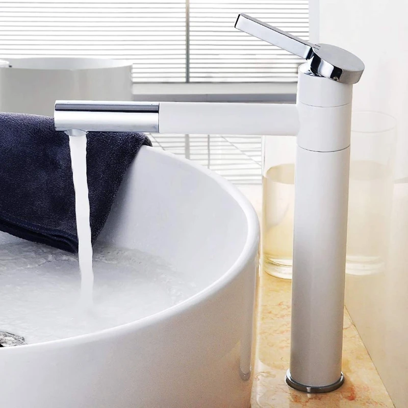 Contemporary Bathroom Sink Faucet with Rotating Spout 11.2 Inch Tall Vessel White+Silver | Обустройство дома