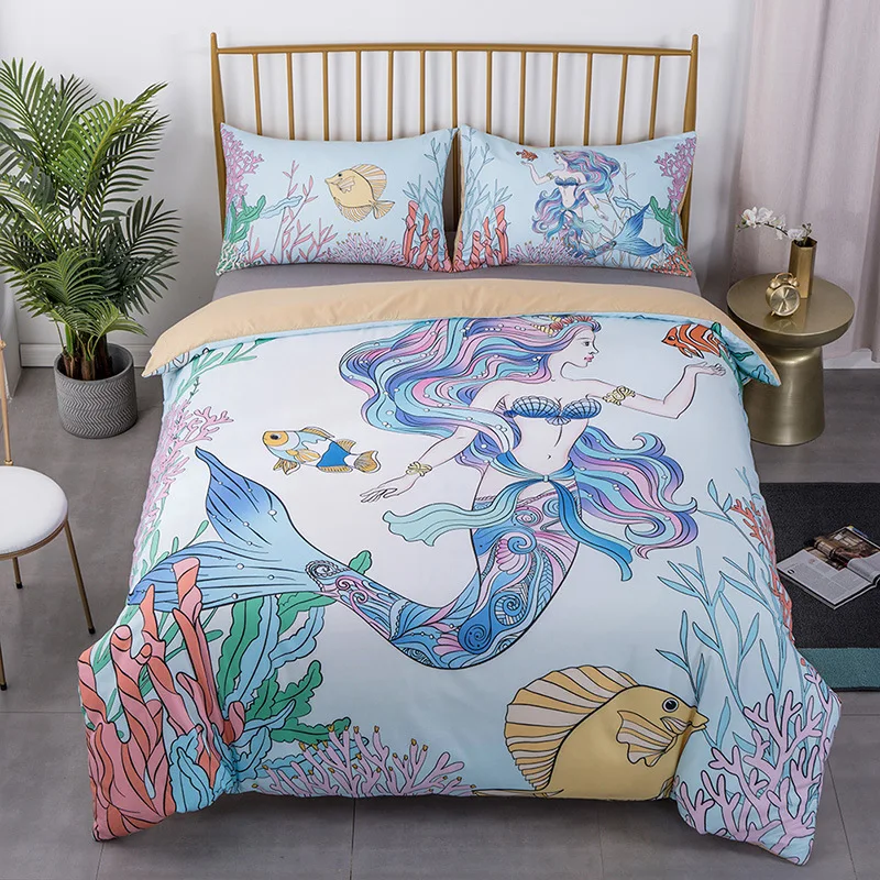 

Duvet Cover Set 3D Printed Mermaid Theme Design Queen King Size Bedding Sets with Pillowcases for Girls Bedroom Decoration
