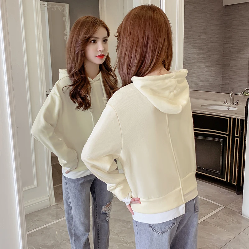 

Fashion Asymmetric Hooded Sweatshirt Women 2019 Autumn and Winter Casual Solid Color Loose Pullover Street Harajuku Hip Hop Top