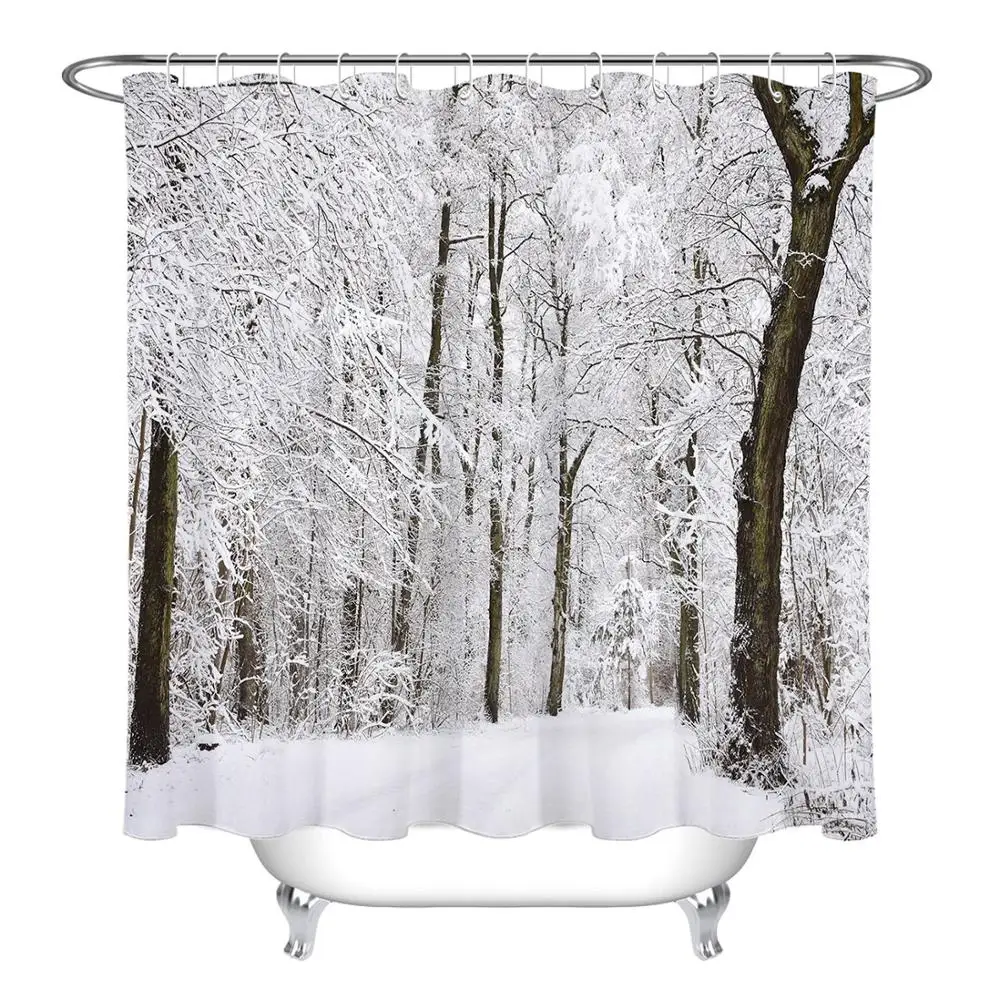 Only Curtain Зимний Снежный лес пейзаж природа занавеска для душа Декор для ванной, дома водонепроницаемая ткань с 12 крючками занавес для ванной и коврик - Цвет: Only Curtain