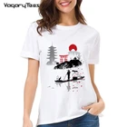 Женская футболка с принтом в стиле японских рыбаков, летняя стильная футболка с изображением природы, храма, топа