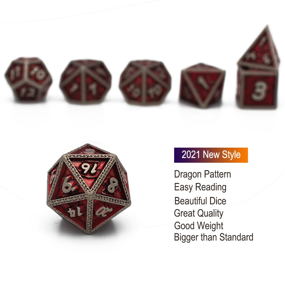 2021 New Style Metal Dice 7 Pcs Dragon Pattern D&ampD DND Polyhedral Set for Role Playing Game MTG Pathfinder | Спорт и развлечения
