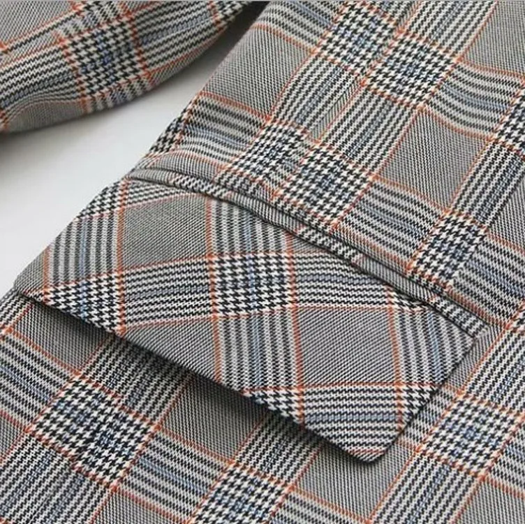 

Plaid Small Suit Jacket Korean Loose Student Buckle-free Plaid Suit Women's Mid-length Blazer Feminino Basic Jackets Female Coat