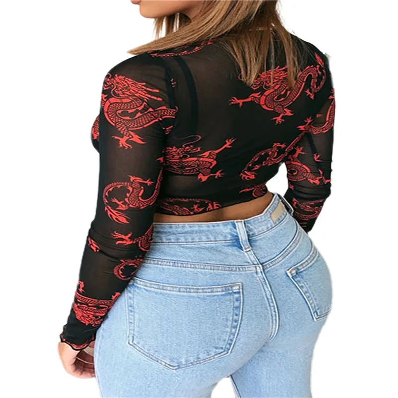 Новые женские модные прозрачные футболки повседневные сетчатые с круглым