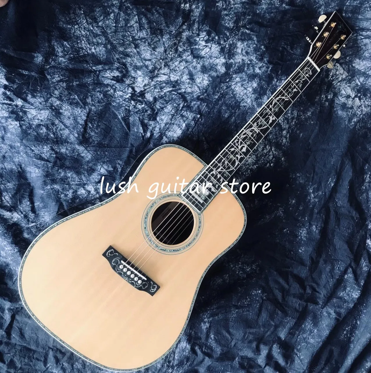 

Factory custom 41 inch D style acoustic guitar,Solid Spruce, Ebony fingerboard Guitarra,Abalone flower inlay,Free Shipping