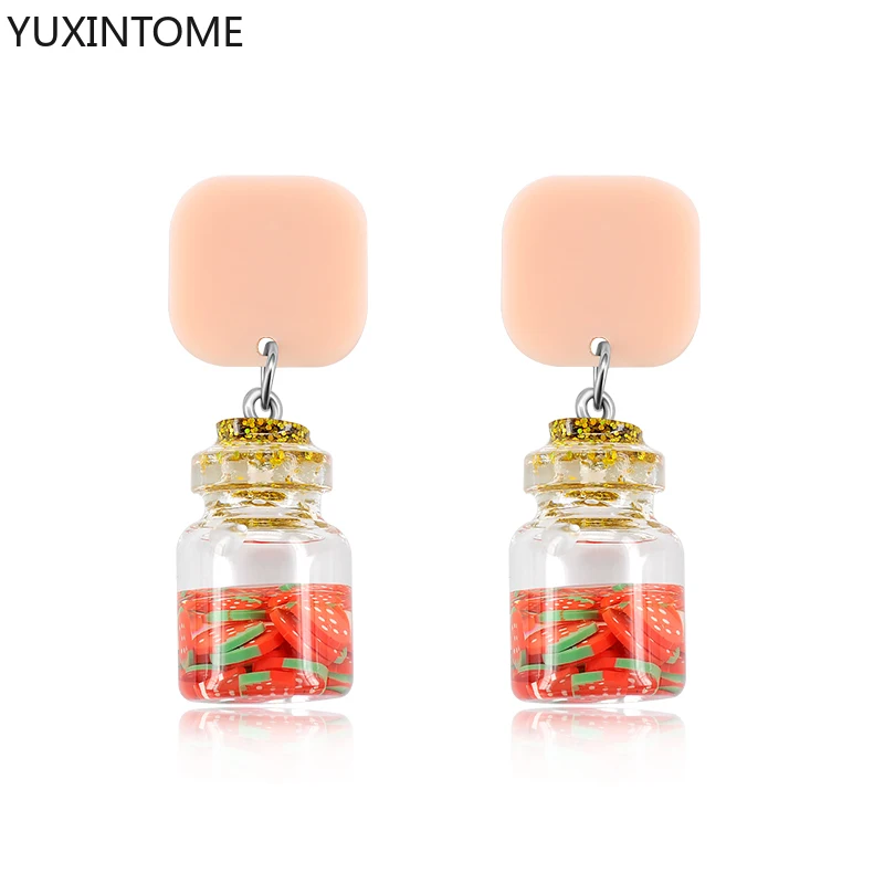 

925 Sterling Silver Ear Needle Pitaya Watermelon Stud Earrings for Women Glass Bottle Dangle Earrings Simulation Fruit Earrings