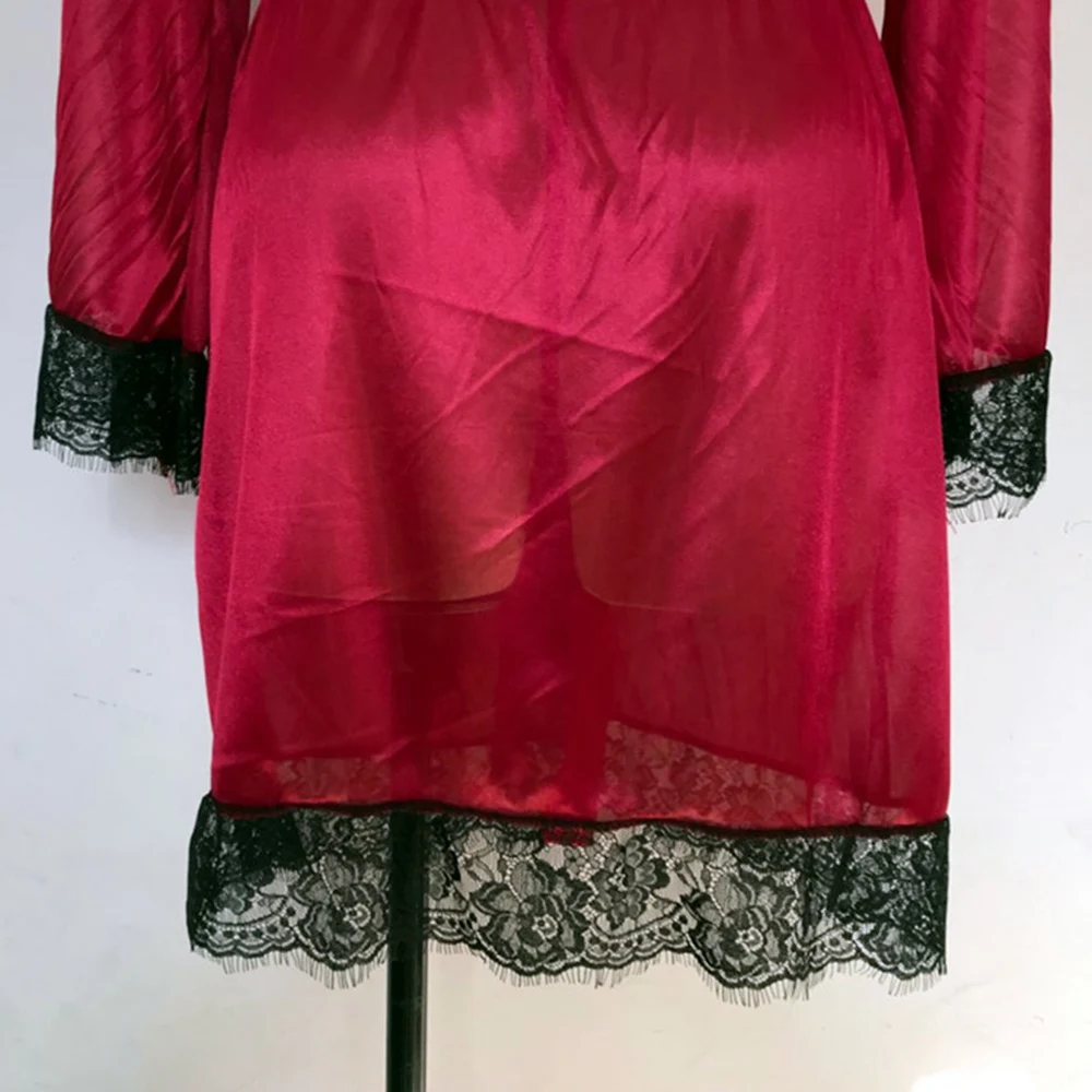 Ночная рубашка Женская длинная атласный Шелковый кружевной халат для подружки