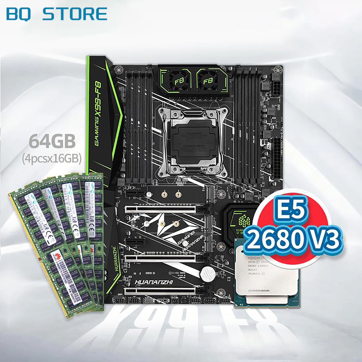 

HUANANZHI X99 F8 X99 Motherboard with Intel XEON E5 2680 V3 with 4*16G DDR4 RECC memory combo kit set NVME SATA USB 3.0