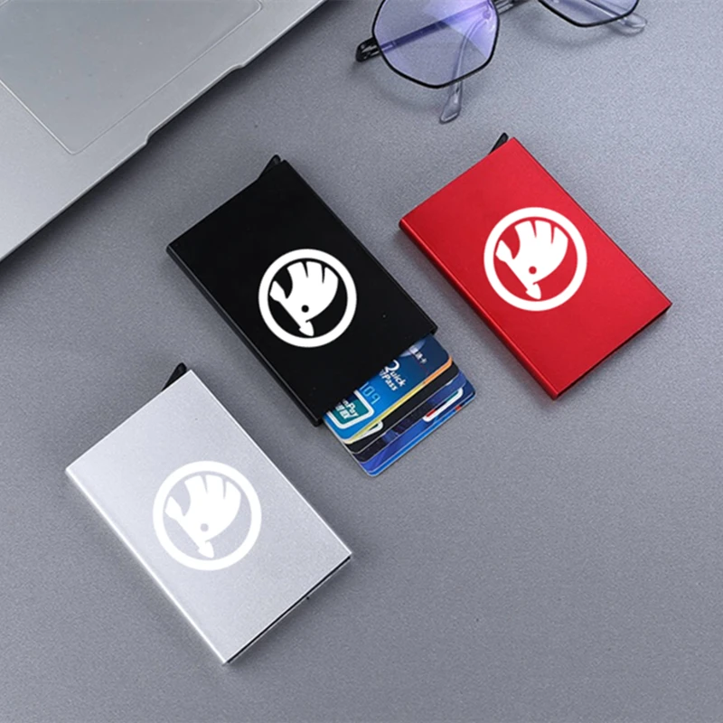 

For Skoda Accessory Credit Card Holder Men Anti-theft Slim Rfid Wallet Metal Case Porte Carte Women ID Cardholde