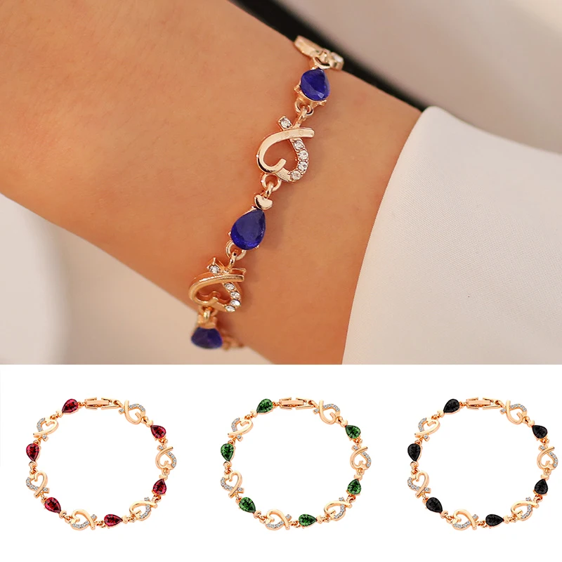 

Women Crystal Zircon Love-Heart Design Fashion Bracelet Handmade Alloy Jewelry Gifts PR Sale