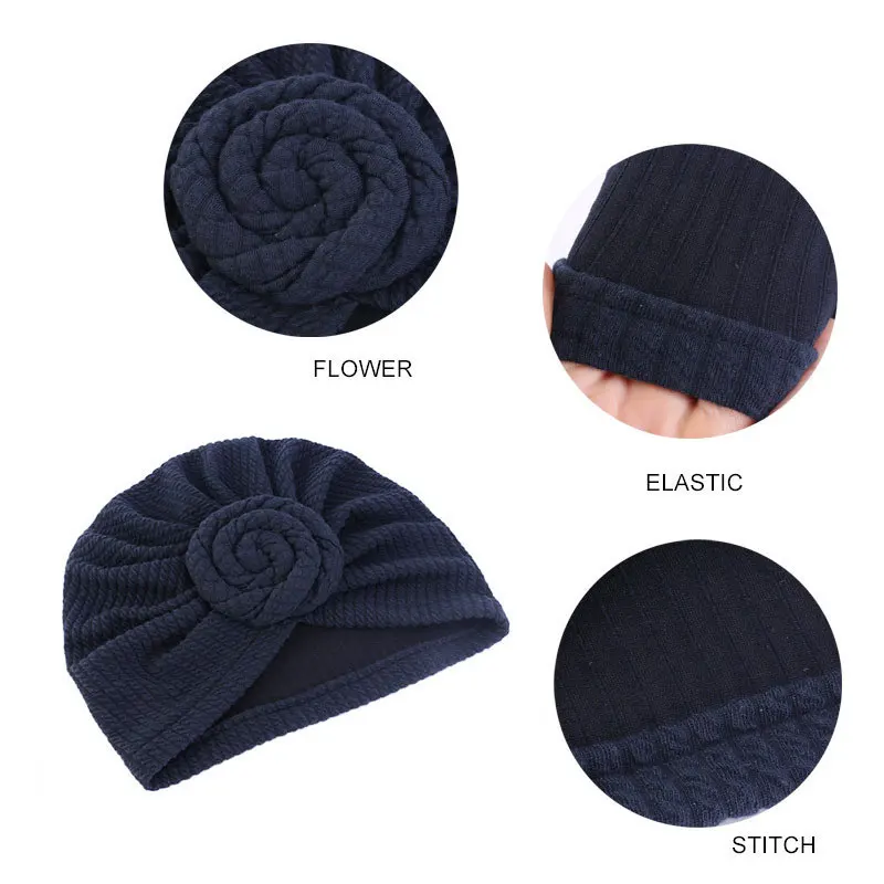 

Flower Knot Round Elastic Bonnet Hat Solid Cotton Muslim Turban Hat Sleep Hat Night Cap Head Cover Headwrap Head Accessories