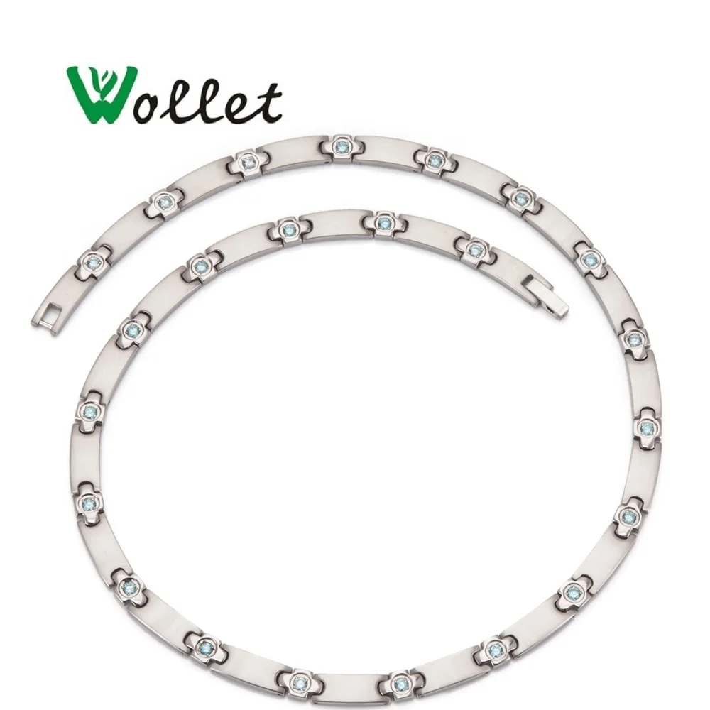 

Wollet Jewelry CZ Stone Stainless Steel Necklace For Women Silver Color No Plating Korean Design Blue Colorful Stone