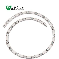 wollet jewelry cz stone stainless steel necklace for women silver color no plating korean design blue colorful stone