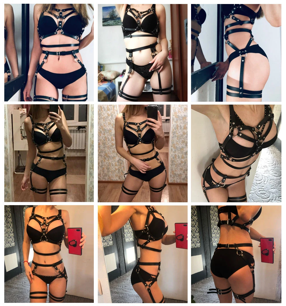 Комплект нижнего белья из кожи 2 шт. Сексуальное тело нижнее белье подвязки ремни
