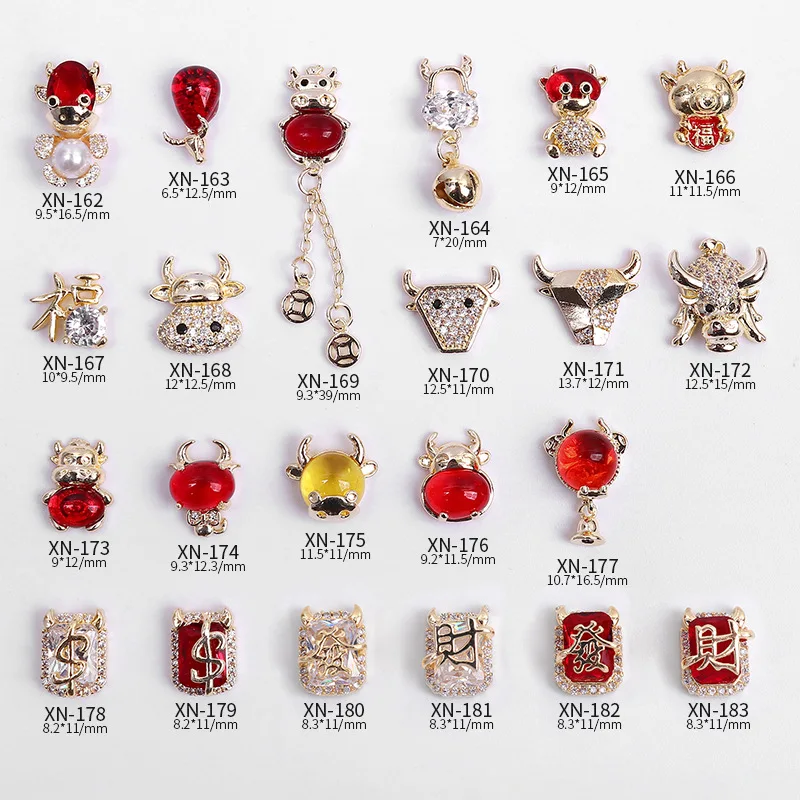

New Year's nail jewelry zircon Niu Niu collection copper chain cattle money gem blessing words real gold plating XN-162