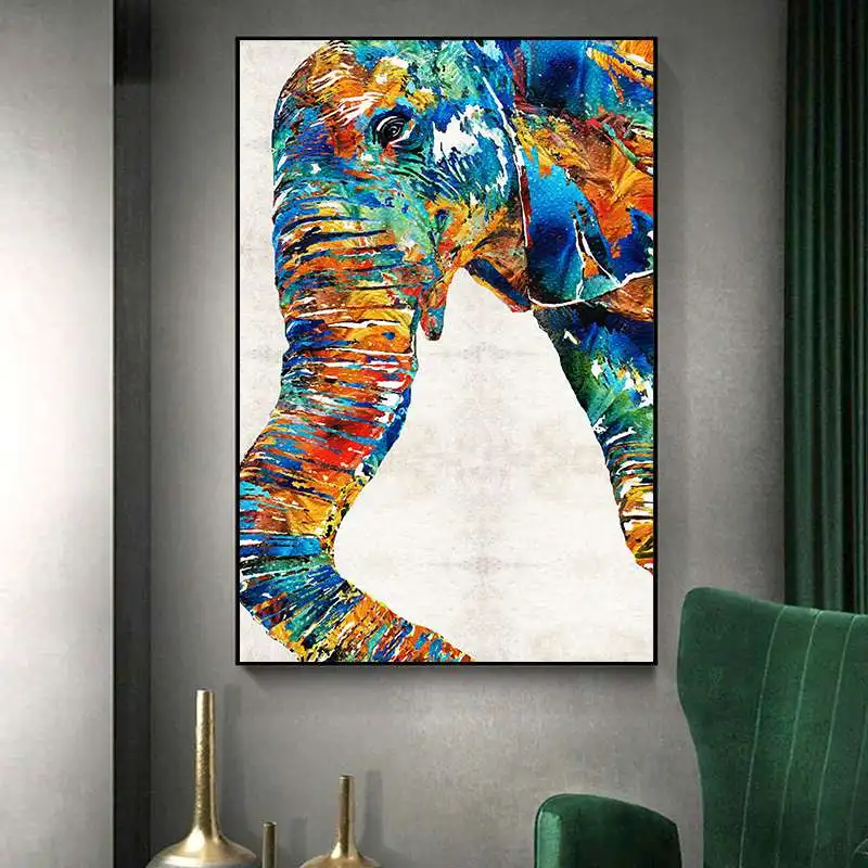 Абстрактный цветной животный слон в скандинавском стиле холст декоративная