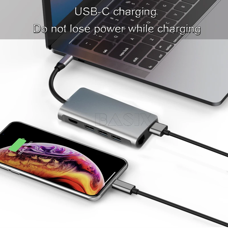 Концентратор USB 3 1 Basix с разъемом HDMI/USB 0/RJ45/SD/TF/PD адаптер для Macbook Pro huawei P20 samsung S8 S9 type C