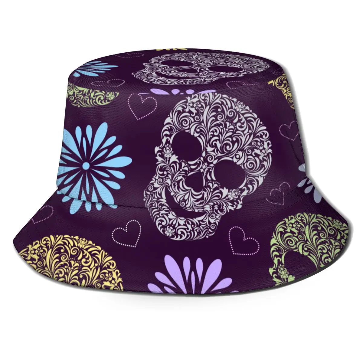 

CINESSD Bucket Hat Unisex Bob Caps Hip Hop Gorros Abstract Floral Skulls Pattern Summer Panama Cap Beach Sun Fishing Hat