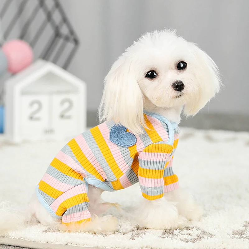 Полосатая Пижама для собак хлопковая одежда щенков чихуахуа йоркширского