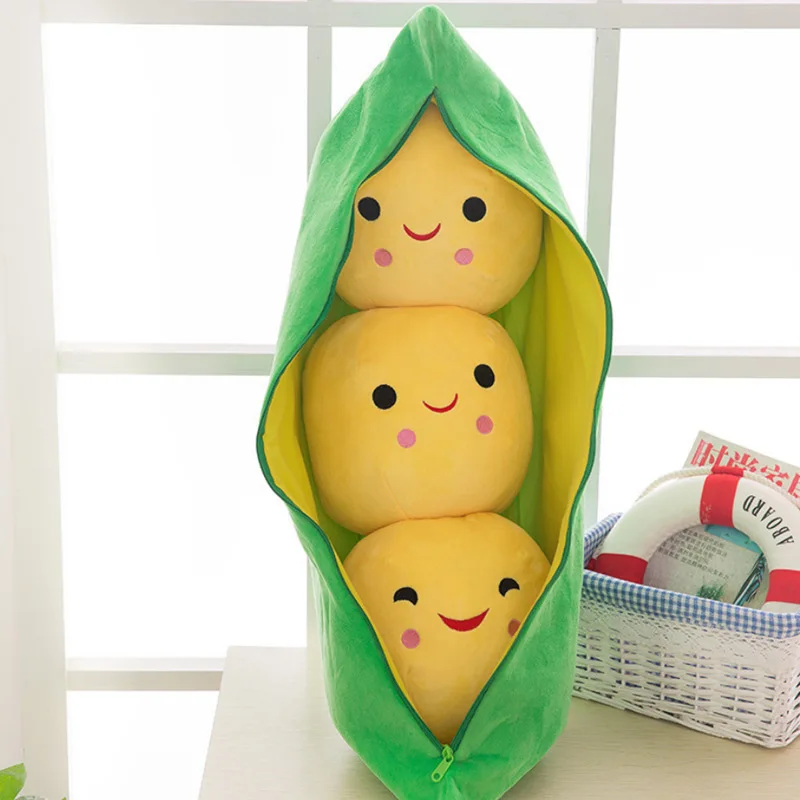 

new 40-50CM pea pod cute filled plant doll child plush toy pea pillow toy 3 bean belt cloth bag creative plush toy 2 color WJ096