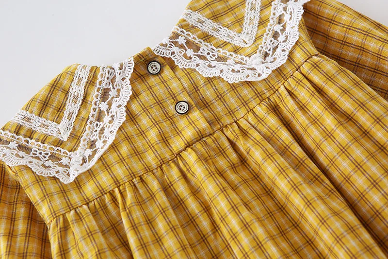 Baby Girls Plaid Dress Korean Style Autumn New Chic Children Princess Dresses Lace Collar Robe Toddlers Kids Clothes