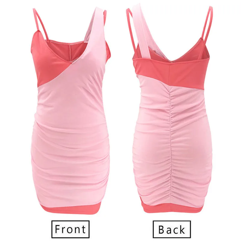 BOOFEENAA розовое лоскутное облегающее мини платье на бретельках женские