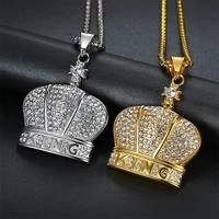 hip hop iced out bling king crown pendant necklaces male gold color stainless steel chains for men jewelry gifts dropshipping