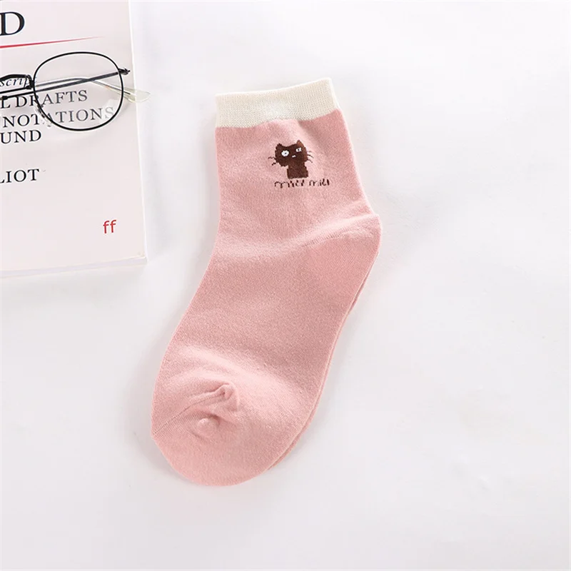 Pink 4 Забавные женские зимние теплые мягкие хлопковые носки с котом «I love Kitty», с надписями, в полоску, с рисунком, труба для кошки, носки mujer sox - Цвет: Pink 4