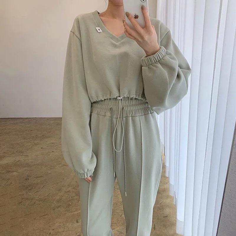 Повседневная Короткая Толстовка с V-образным вырезом и длинным рукавом на