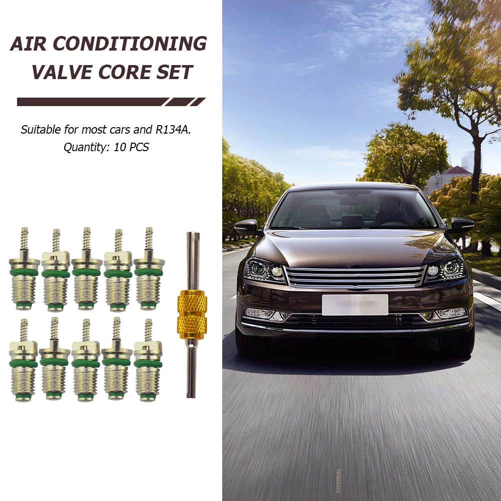 

Air Conditioning Valve Cores Green Tool 10pcs R134a Car A/C Valve Cores Automobile Exterior Repair Components