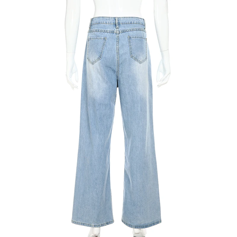 

2021 Streetwear Loose High Waist Denim Pants Solid Casual Jeans Wide Leg Pants Women Trousers Bottom Sweatpants Pantalones