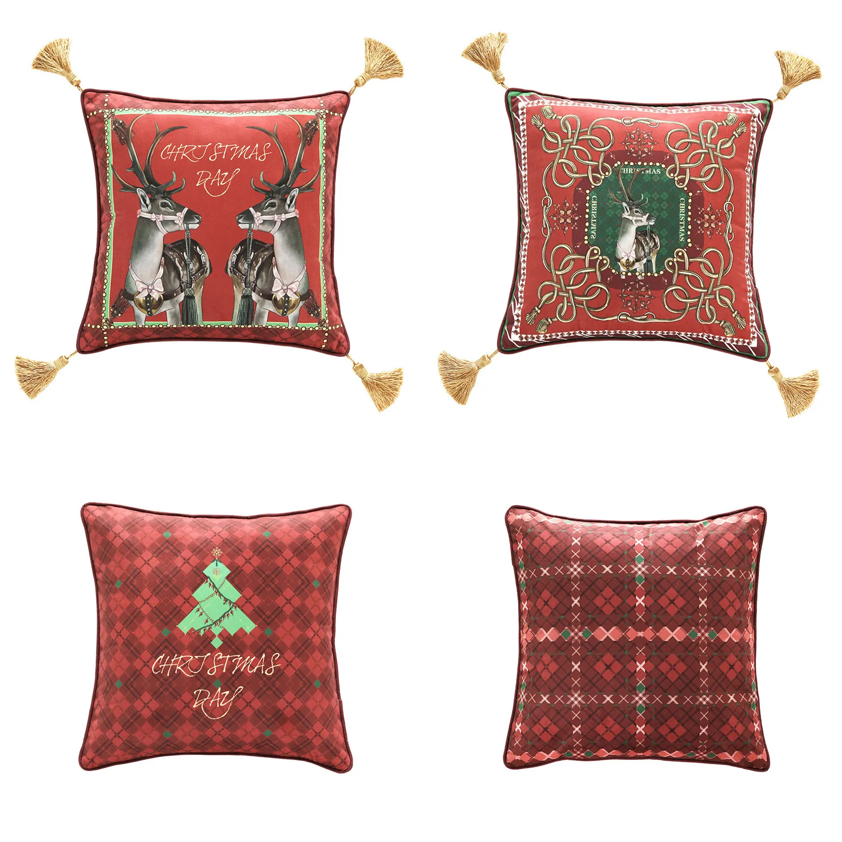 

Рождественская наволочка с надписью "Merry Christmas", наволочки для диванных подушек, дерево, олень, буйвол, клетчатая красная Подушка, чехол для у...