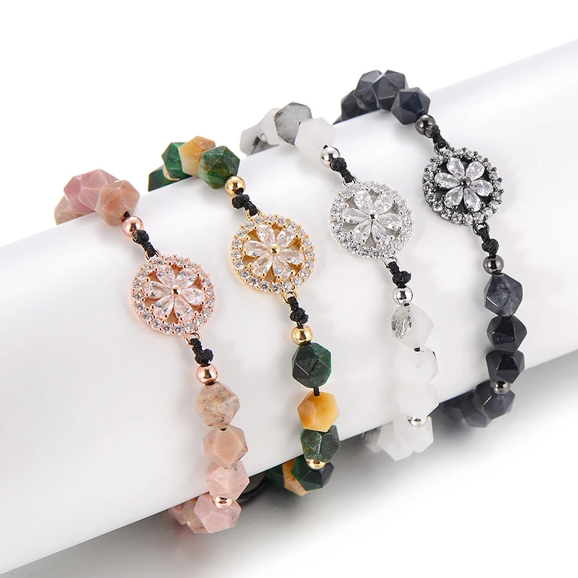 Браслет женский из натурального камня с гранеными бусинами | Украшения и
