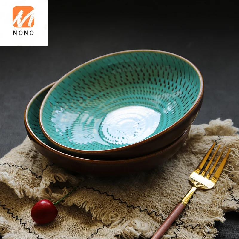 

Japanese Creative Cooking Cutlery Kiln Baked Ceramic Round Bowl Vintage Handmade Soup Bowl Jukehouse Fruit Salad Bowl Durable