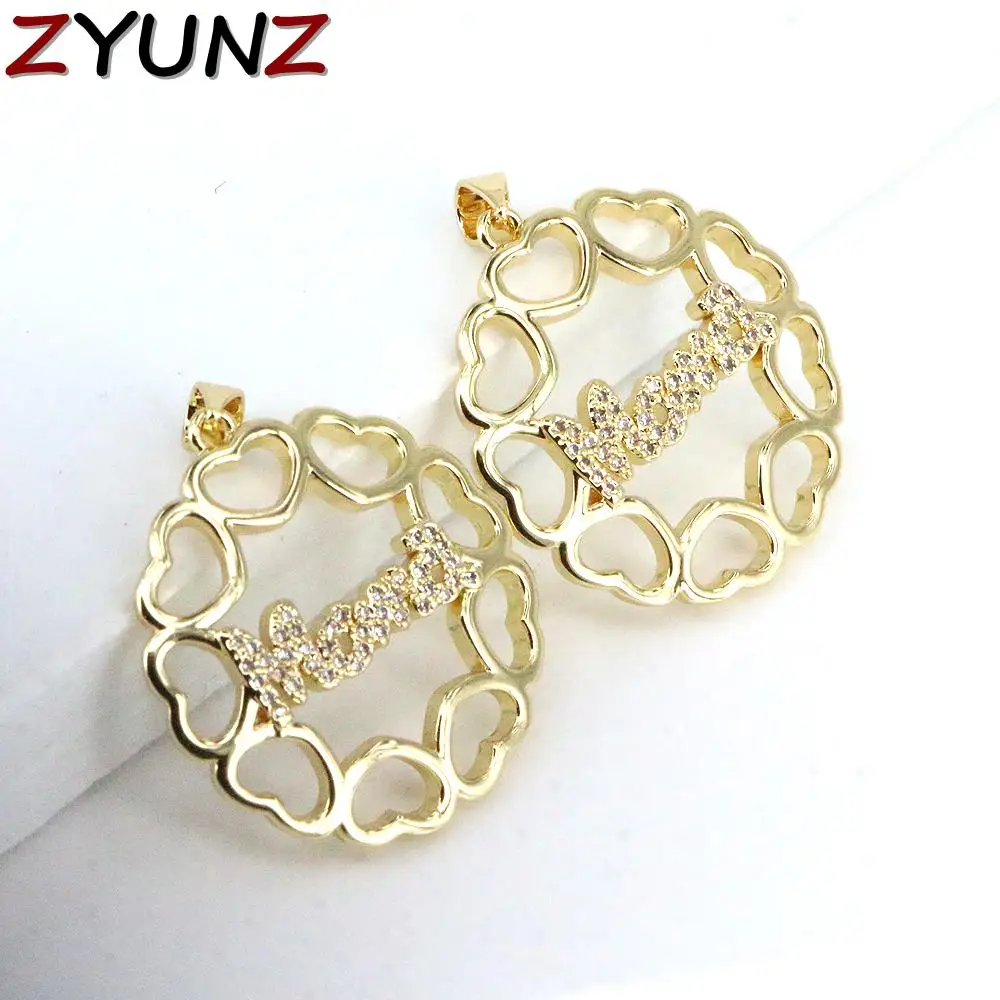 

10PCS, Gold Color CZ Crystal Round Heart Mama Neck Pendants Trendy Charms Pendant Diy Earring Bracelet Necklace Jewelry Charms