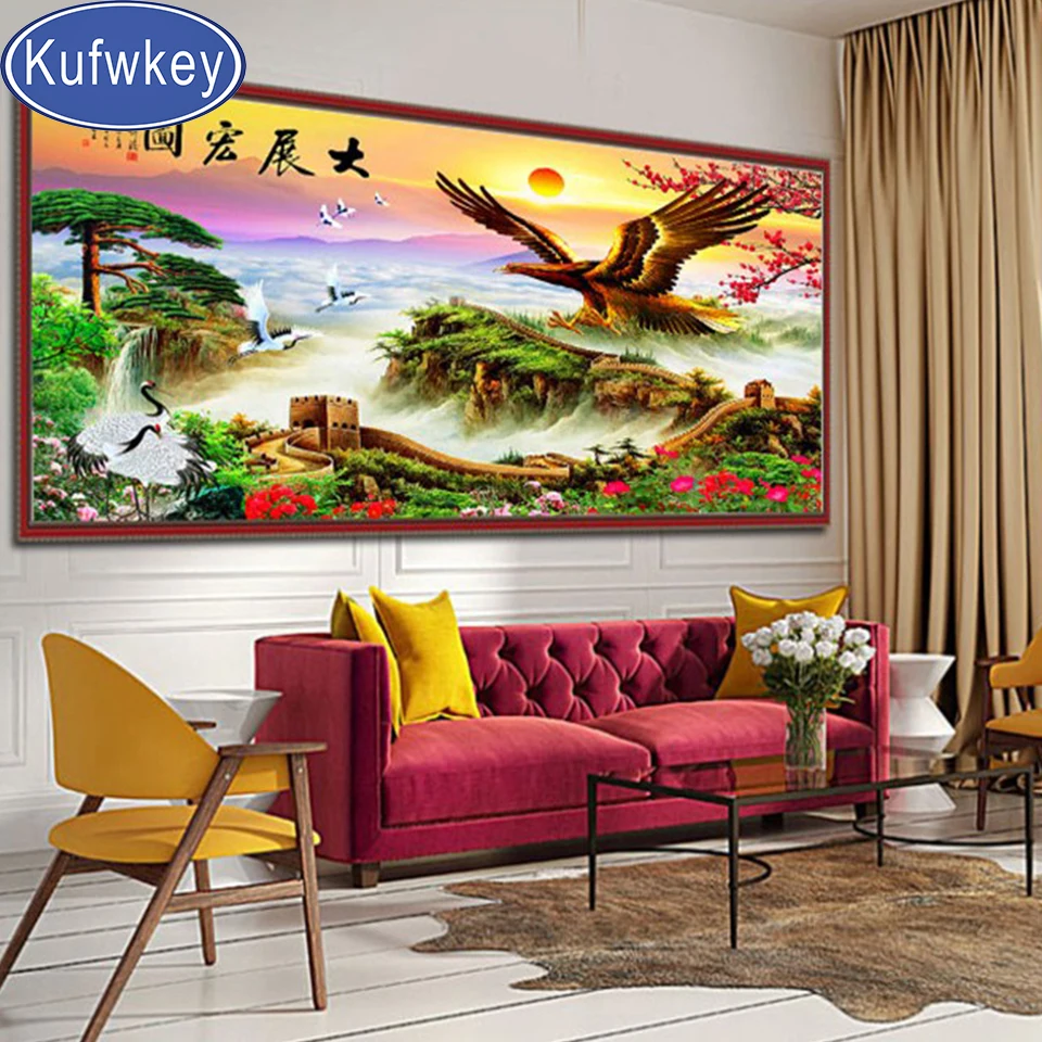 

5d diy Tree diamond painting Chinese style cross stitch mosaic embroidery Full round square diamond Mosaic Great Wall Scenery,