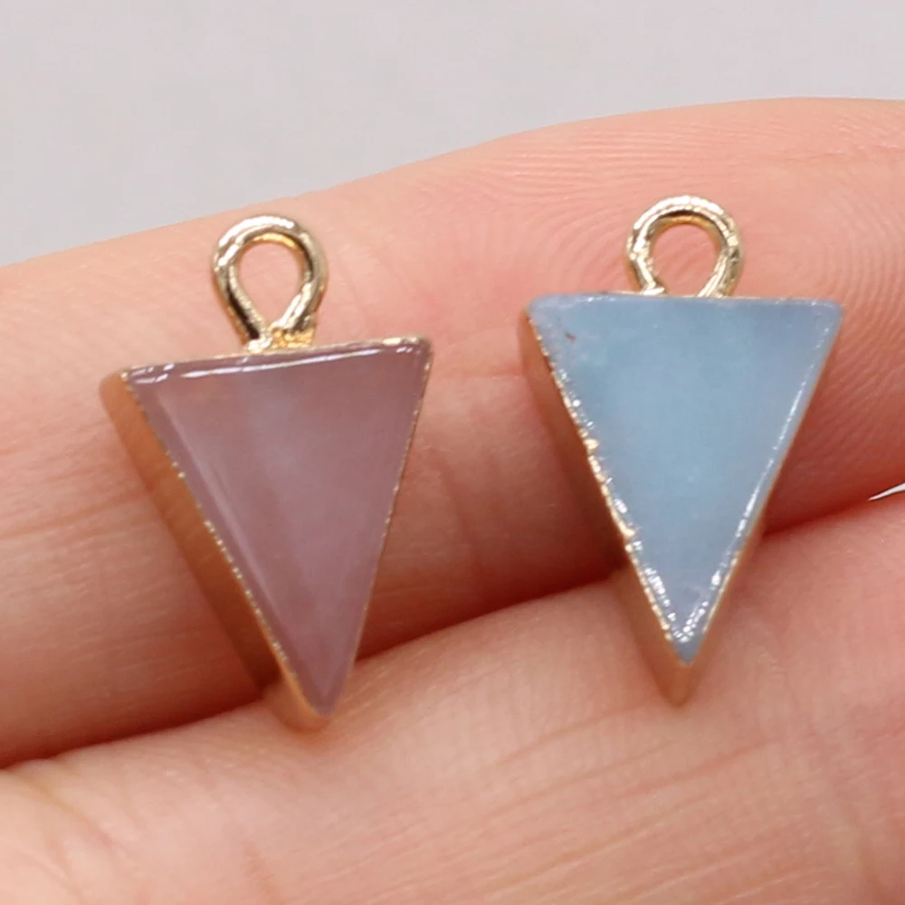 

2PC Natural Stone Triangle Pendant Pendulum Crystal Cube Rose Quartz Healing Reiki Charm for DIY Earring Bracelet Jewelry Making