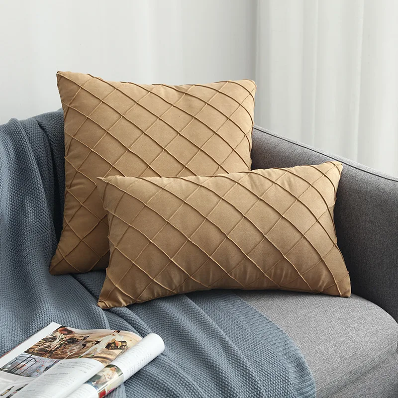 38 Modern Simple Nordic Pillow Cover Suede Checker Cushion Cover Decorative Pillows case For Seat Home Decorative Pillow Cover - Цвет: 38