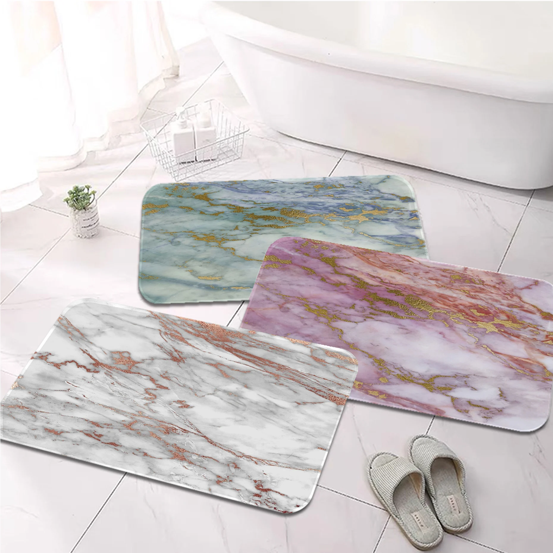 Золотистая мраморная плитка кухонный коврик Придверный для спальни домашнего
