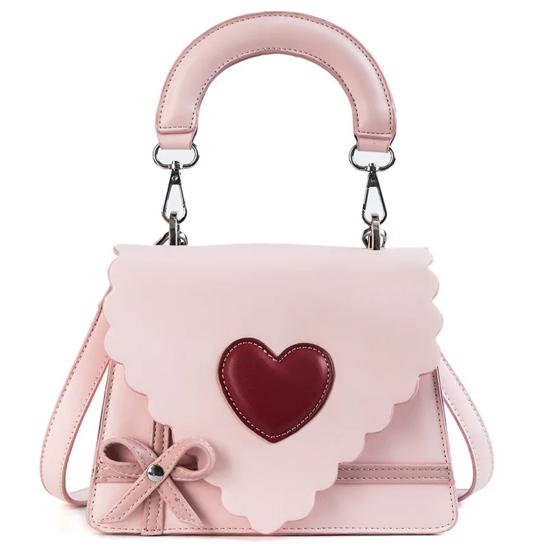 2019 Симпатичные розовые сумки через плечо с милым бантом и красным сердцем