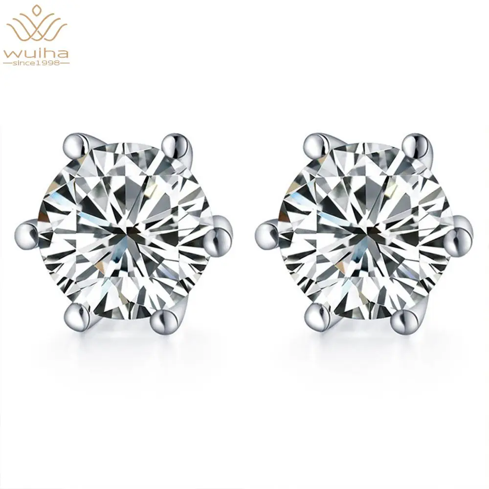 

WUIHA Classic 925 Sterling Silver Created Moissanite Gemstone Sparkling Diamond Stud Earrings Unisex Wedding Party Fine Jewelry