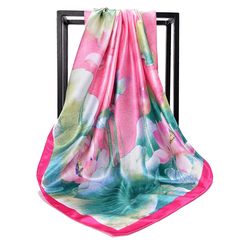 2021 Винтаж лотоса из шёлка с принтом женский шарф цветочным Роскошные