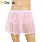 Экзотические трусы-мини для мужчин и взрослых, прозрачные слипы, тюлевые трусы-кюлоты, сексуальное прозрачное кружевное гей белье для трансвеститов