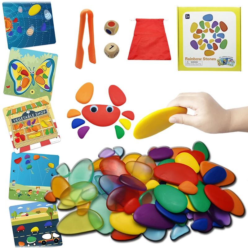 

Montessori Rainbow Transparent Pebbles Jenga Educational Toys Plastic Transparent Rainbow Pebbles Stacking Game Educational Toys
