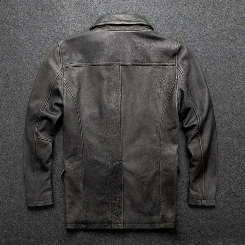 

2020 Vintage Men's Genuine Leather Jackets Long Trench Coat Cowhide Jackets Double Breasted Casual Business Coat for Male