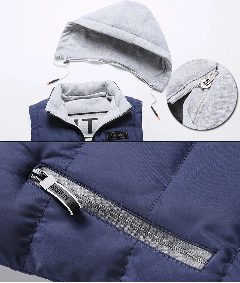 

Men's Down Vests Cotton-Padded Gilet Winter Jacket Waistcoat Sleeveless Solid Zipper Thick Hooded Coats Male Overcoat Warm Vests