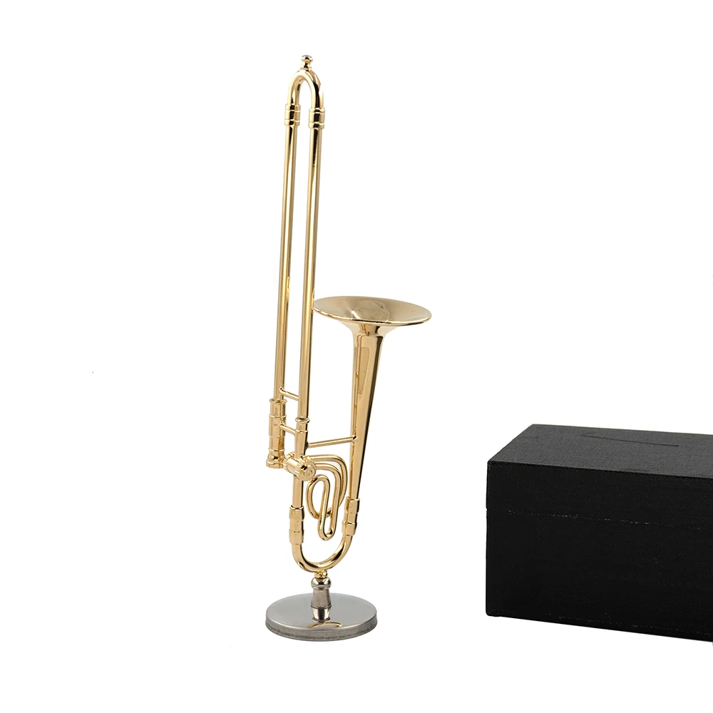 

11cm Miniature Pure Copper Trombone Model with Support Mini Musical Instrument model
