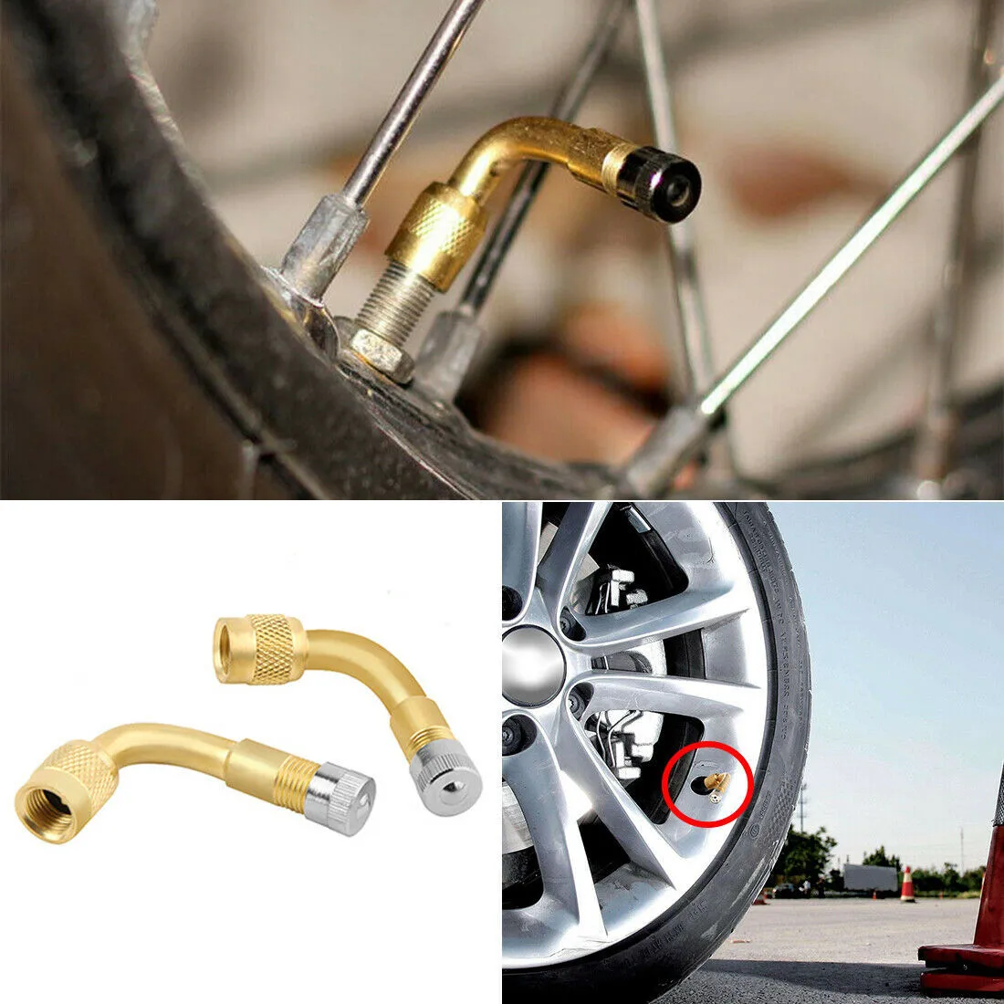 

2pcs Valve Adaptor Copper Extension For Motorcycle Motorbike Car Stem Valve