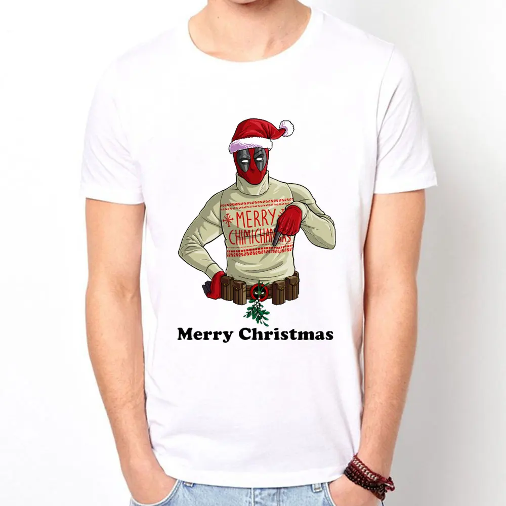 Marvel Deadpool Рождественская одежда Санты Мужская футболка рождественский подарок