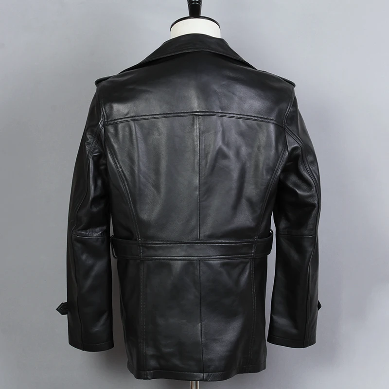 Мода 2020 Мужская натуральная кожа черная овчина однобортное зимнее пальто для